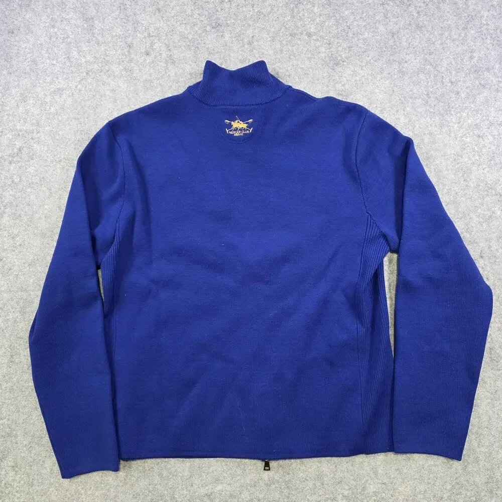 Polo Ralph Lauren Sweater Mens Medium? Blue Full Zip Mock Neck Mercer Club Crest